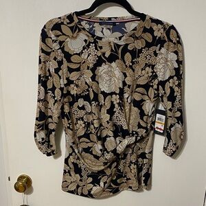 Tommy Hilfiger Black and Tan Floral Blouse